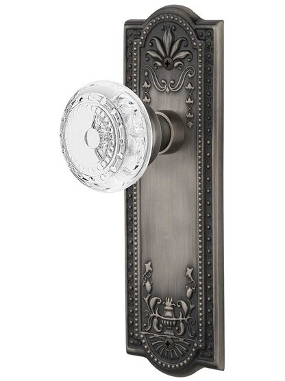 Meadows Door Set with Matching Crystal-Glass Knobs Single Dummy in Antique Pewter.